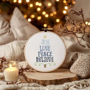 Holiday Merry Christmas Tree Peace Joy Love Counted Cross Stitch Pattern Chart
